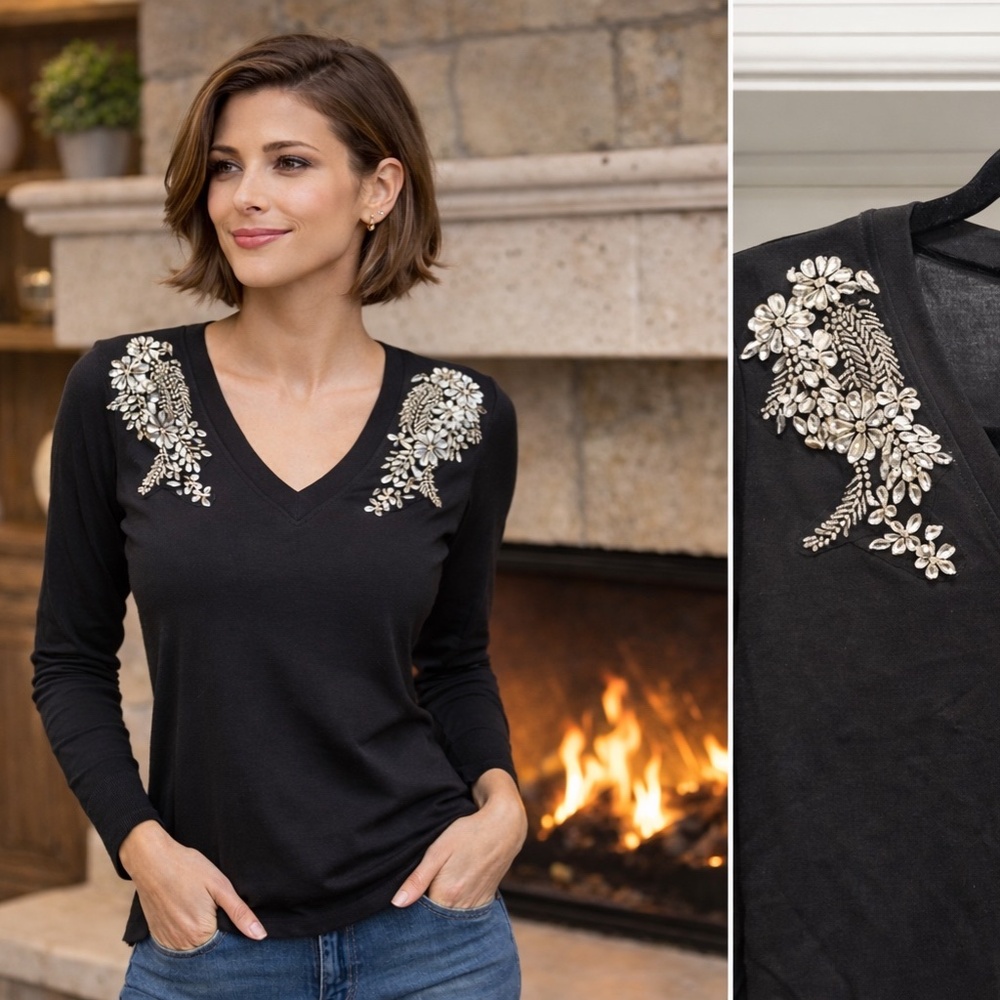 Boston Proper Embellished Long Sleeve Top – Women’s Size S